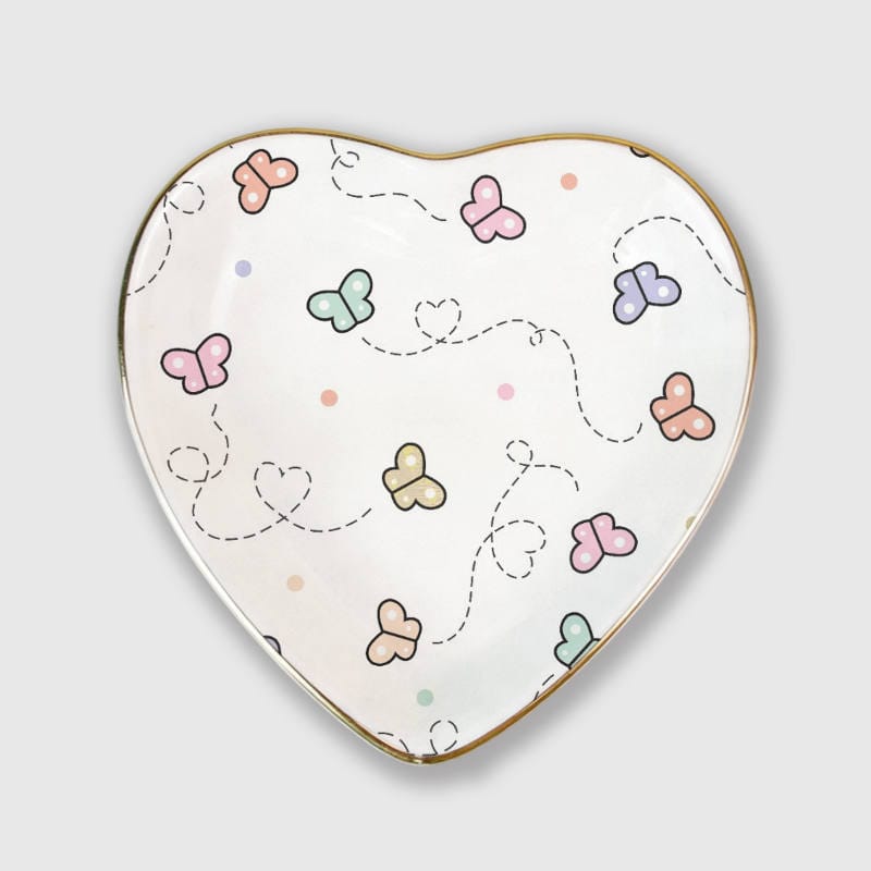 Pastel Butterfly Heart Trinket Tray for Her Valentine's Gift