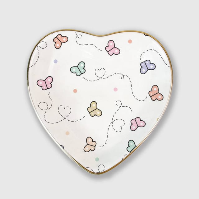 Pastel Butterfly Heart Trinket Tray for Her Valentine's Gift