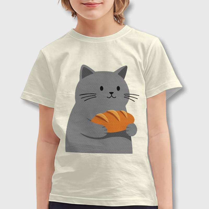 Cute Grey Cat Bread Kids Short Sleeve Tee for Gifting & Daily Use