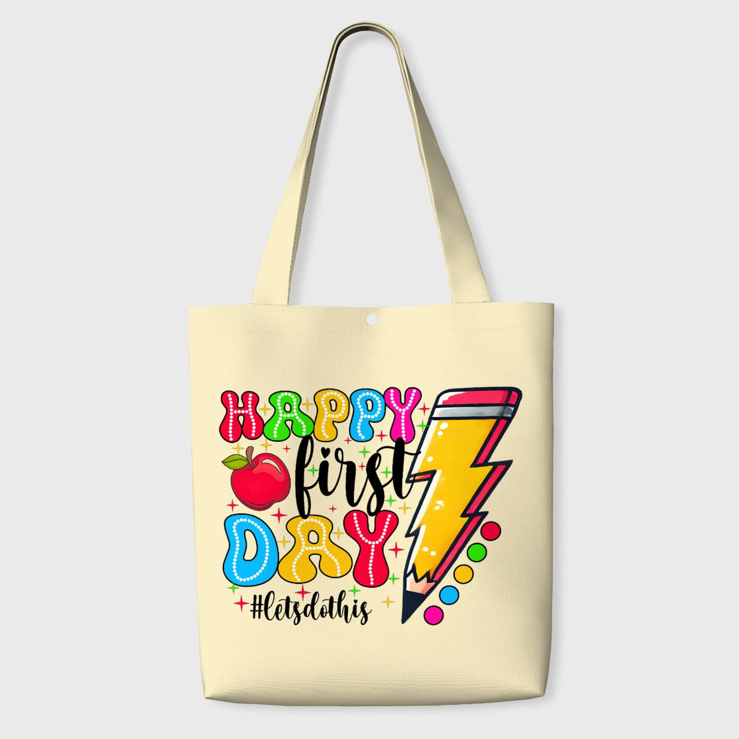 Happy First Day Print Tote Bag for Students Back to School Gift