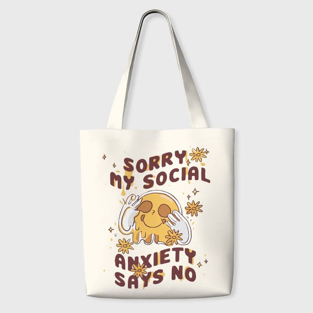 Funny Social Anxiety Quote Tote Bag for Introverts Gifting & Daily Use