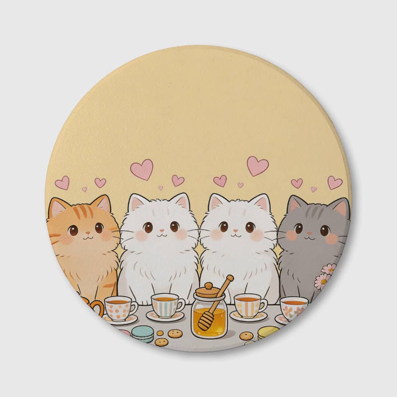 Cute Cartoon Cat Ceramic Coaster for Cat Lovers Daily Use