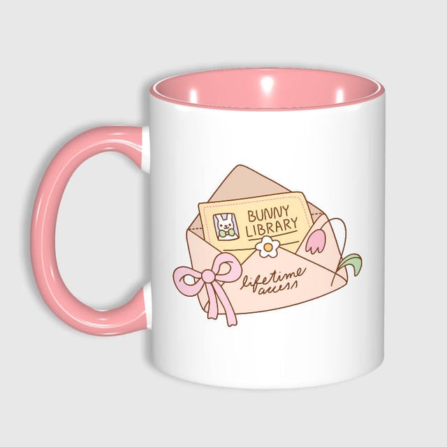 Cute Bunny Library Envelope 11oz Mug for Book Lovers Gift