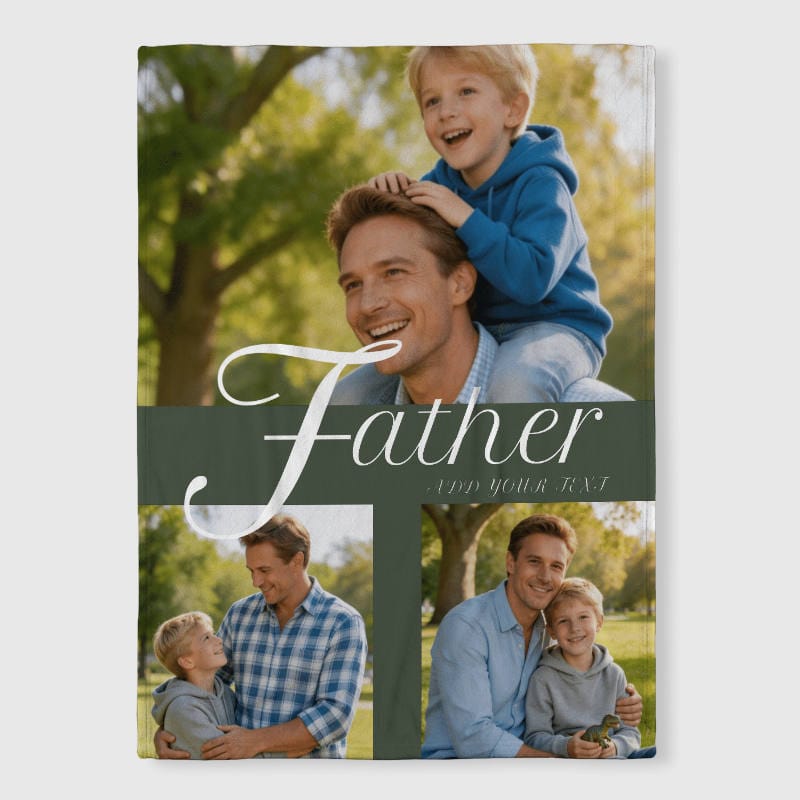Custom 3 Photo Fleece Blanket for Dad Father's Day Gift