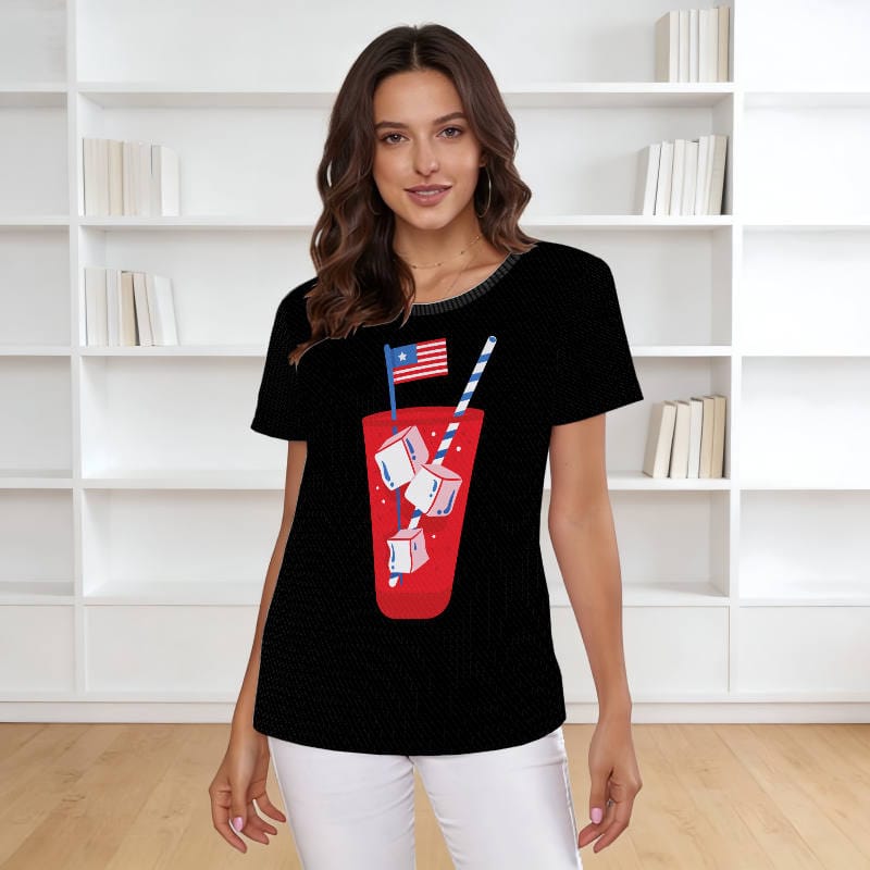 Patriotic Cocktail Graphic Womens Crew Neck Tee for 4th of July