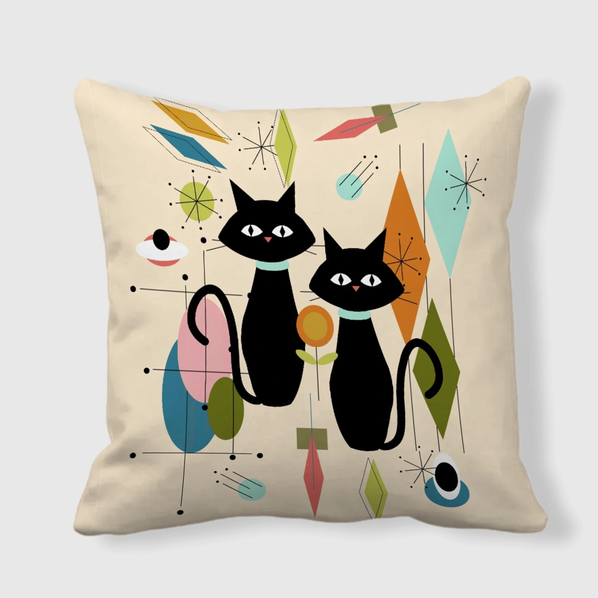 Retro Black Cat Throw Pillow for Pet Lovers Home Decor Gifts