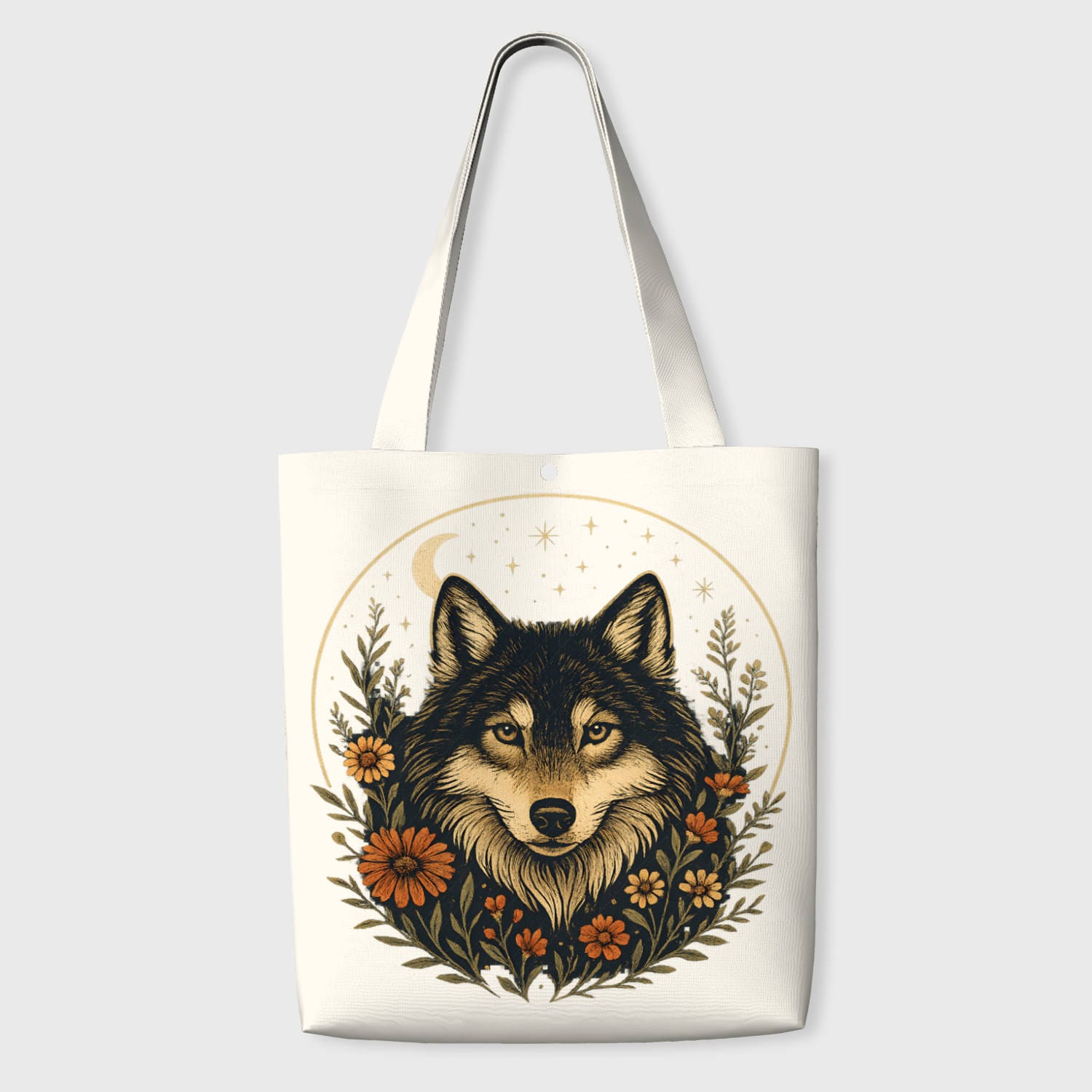 Vintage Wolf Floral Tote Bag for Wolf Lovers Daily Use