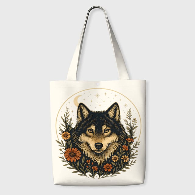 Vintage Wolf Floral Tote Bag for Wolf Lovers Daily Use