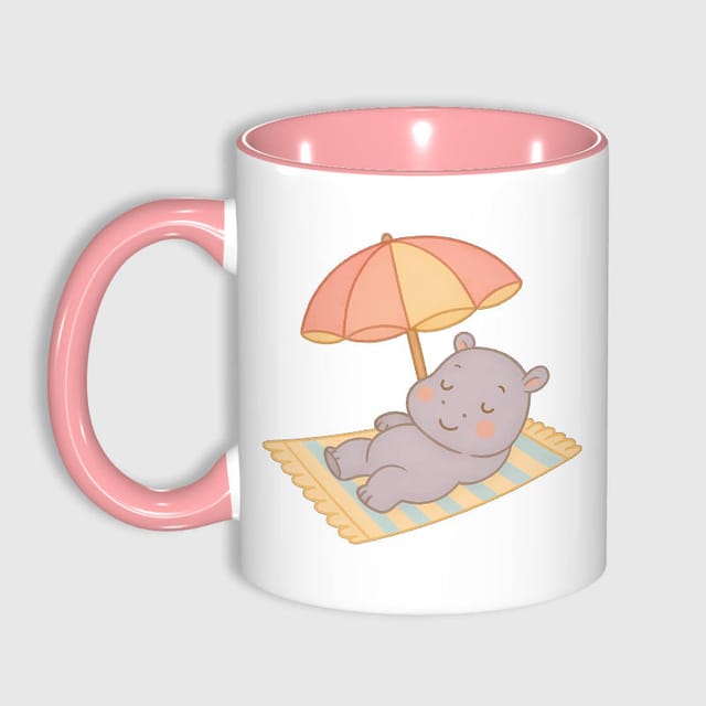 Cute Hippo Pink Accent Coffee Mug for Summer Daily Use Gift