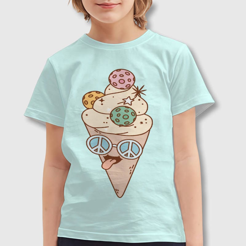 Cute Groovy Ice Cream Kids T-Shirt for Summer Daily Wear