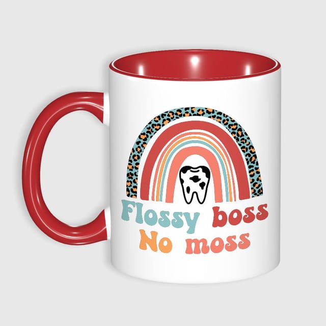 Flossy Boss Leopard Rainbow Mug for Dental Hygienist Gift
