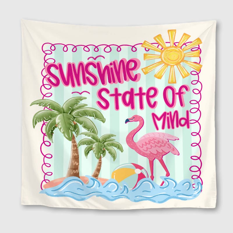 Tropical Flamingo Sun Square Towel for Summer Lovers Beach Use
