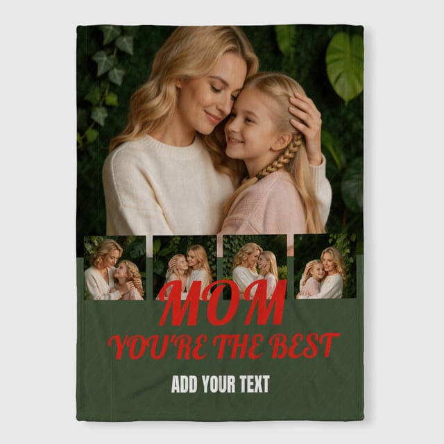 Custom Photo Collage Fleece Blanket for Mom Gift