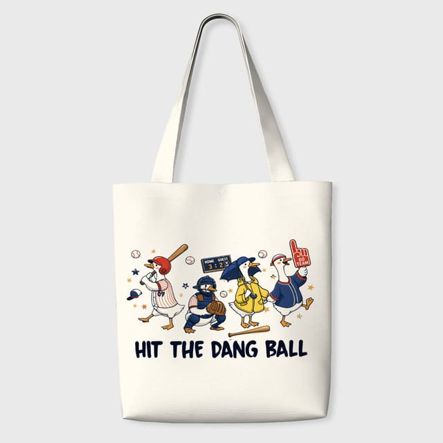 Funny Baseball Ducks Canvas Tote Bag for Sports Fans Daily Use