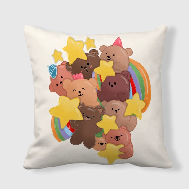Cute Teddy Bear Rainbow Throw Pillow for Kids Birthday Gift