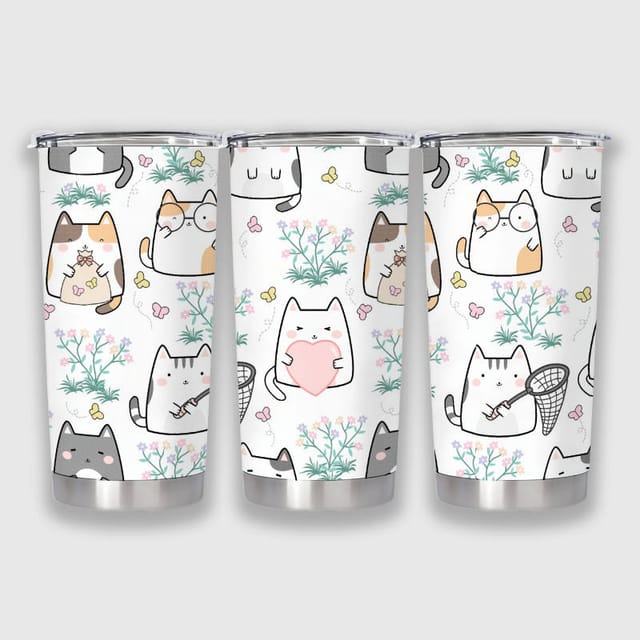 Cute Cat Floral Insulated Tumbler for Cat Lovers