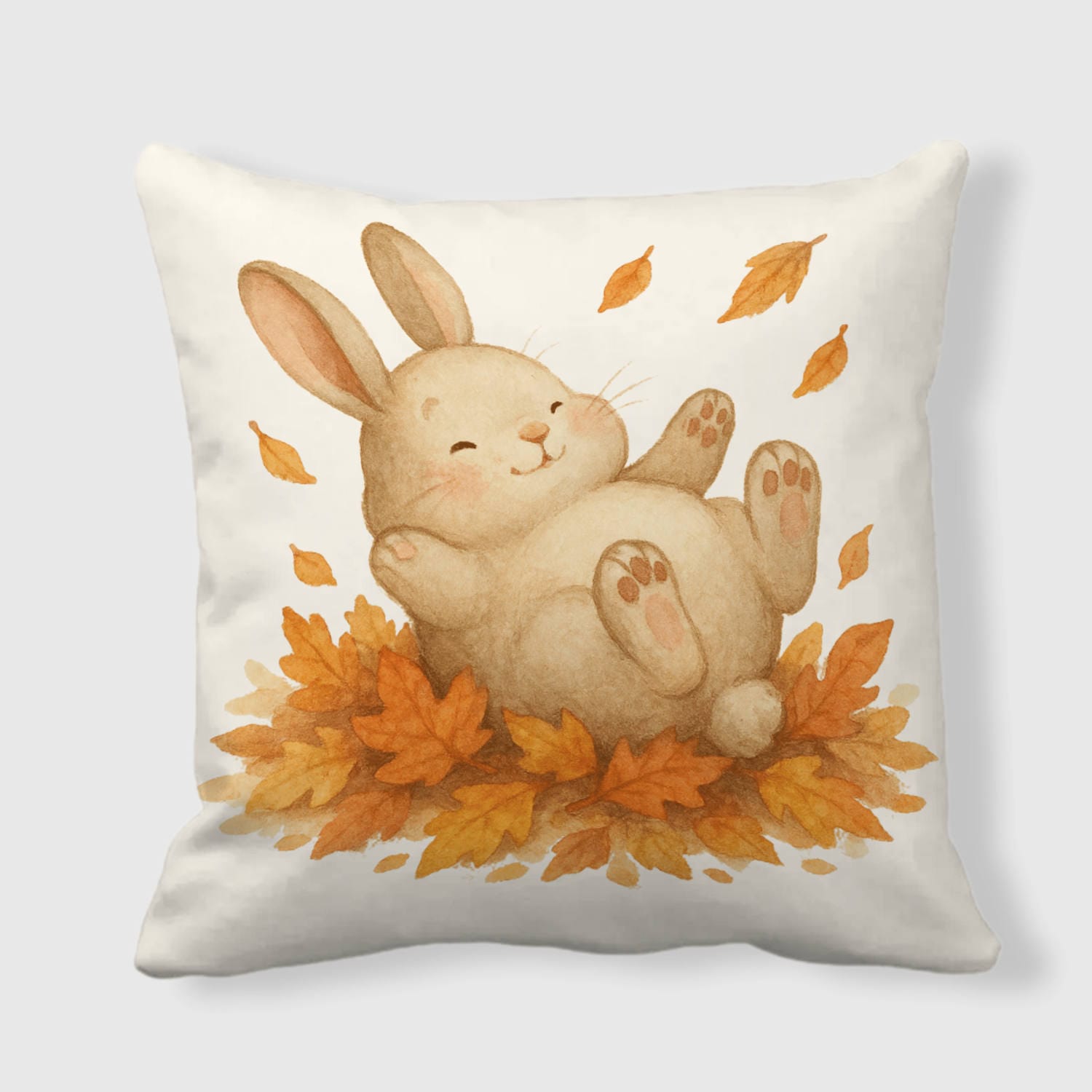 Cute Fall Bunny Throw Pillow for Pet Lovers Thanksgiving Decor