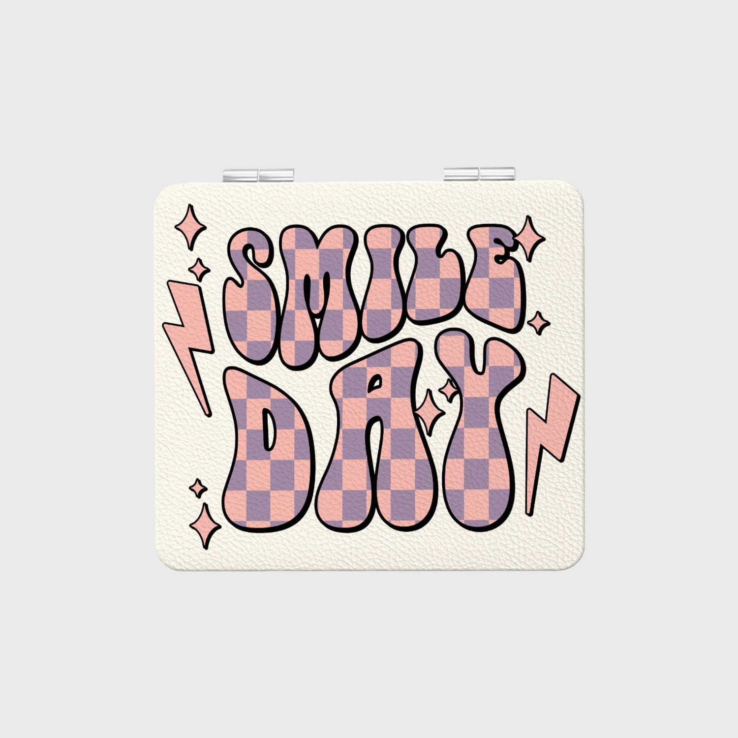 Retro Checkered Smile Day Pocket Makeup Mirror for Her Gift