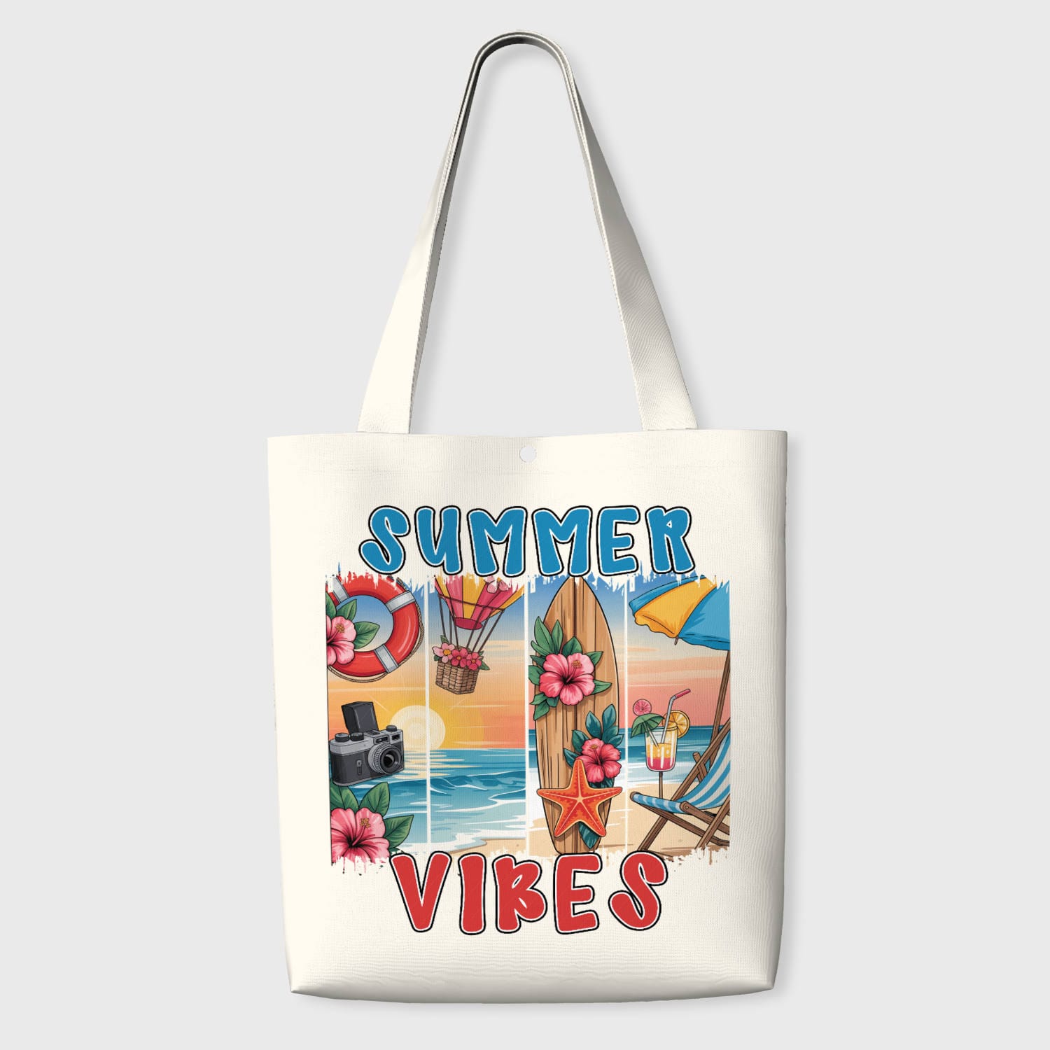 Summer Beach Vibes Canvas Tote Bag for Daily Gifts