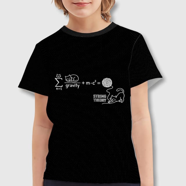 Funny Cat String Theory Kids T-Shirt for Boys Girls Birthday Gift
