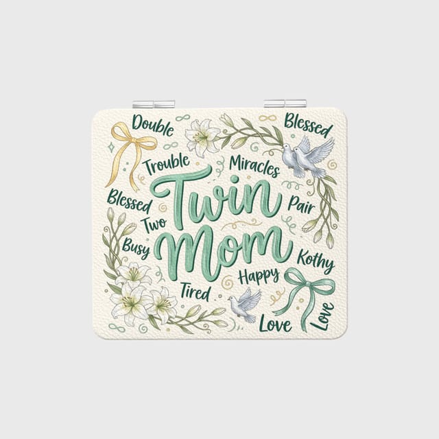 Twin Mom Floral Pocket Mirror for Twin Mom Mother's Day Gift