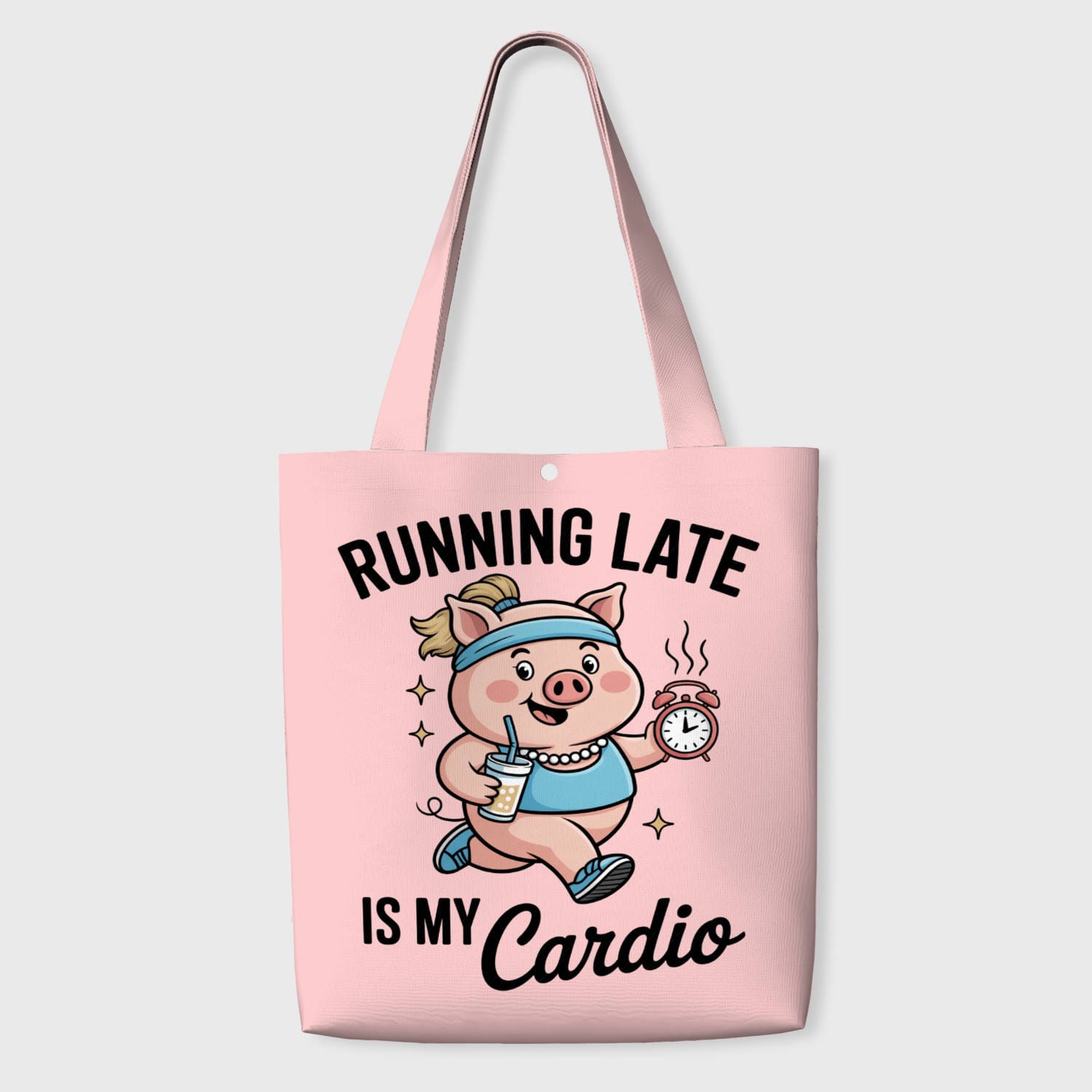 Funny Running Late Pig Tote Bag for Pun Lovers Daily Use