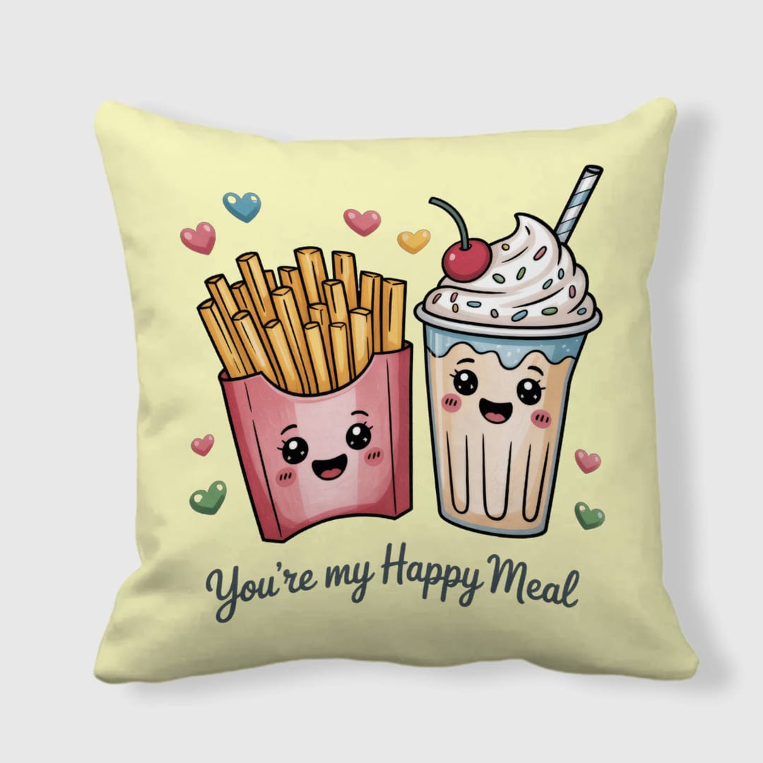Cute Fries Milkshake Throw Pillow for Couple Valentine Gift - 1