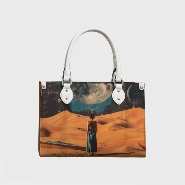 Vintage Desert Moon Leather Tote Bag for Women Birthday Gift