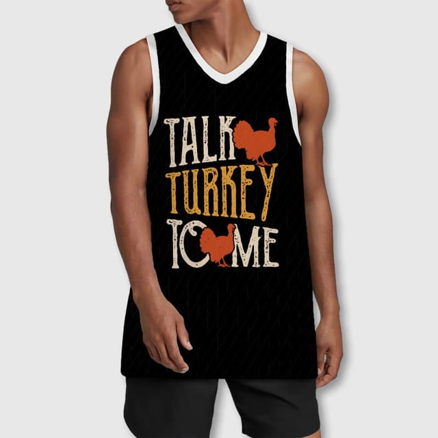 Talk Turkey To Me Basketball Jersey for Men Thanksgiving Gift