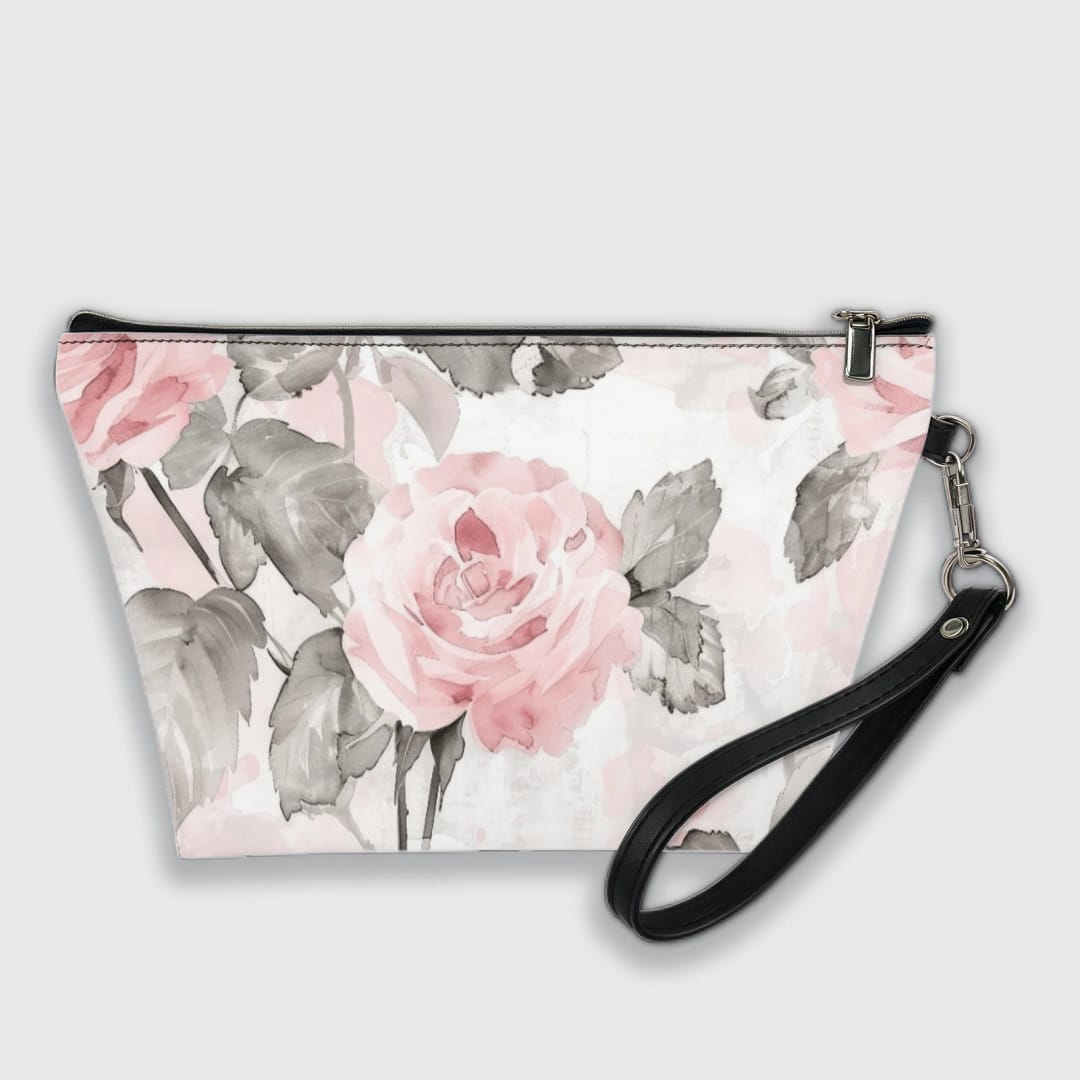 Personalized Watercolor Rose Wristlet Cosmetic Bag - 1