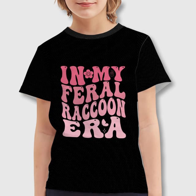 Groovy Feral Raccoon Era Kids T-Shirt for Daily Wear & Gifts