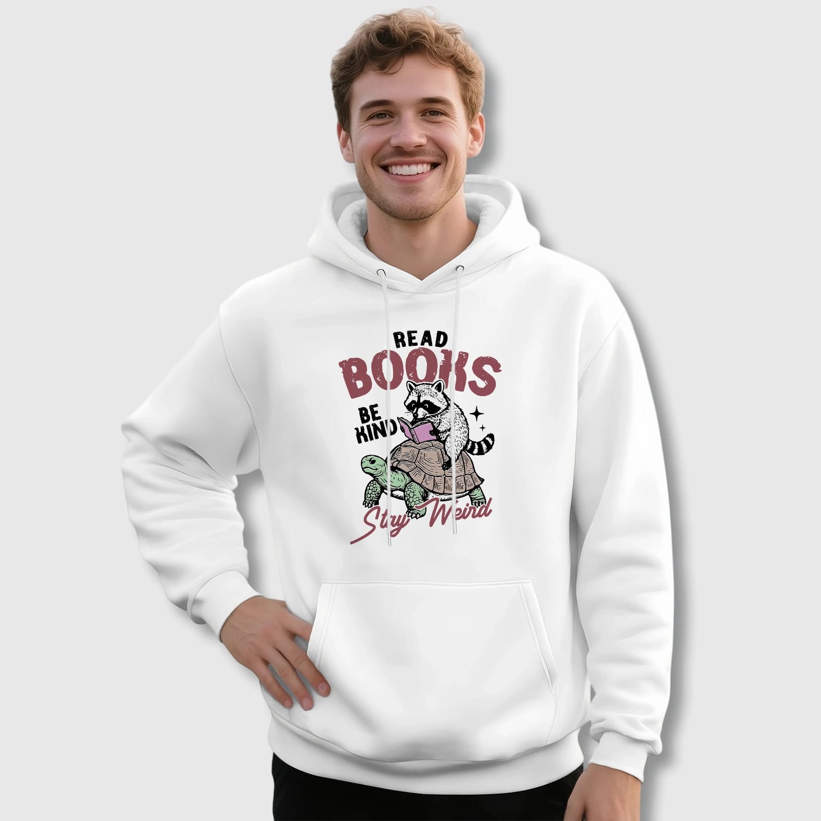 Funny Raccoon Turtle Book Hoodie for Book Lovers Gift