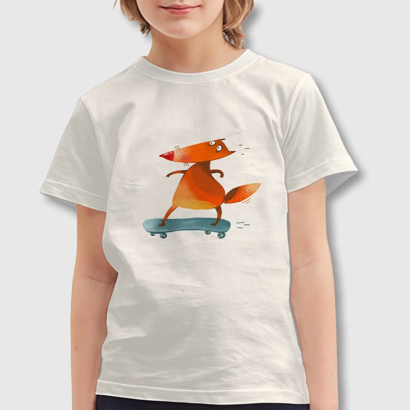 Cartoon Skateboarding Fox Kids T-Shirt for Daily Casual Wear