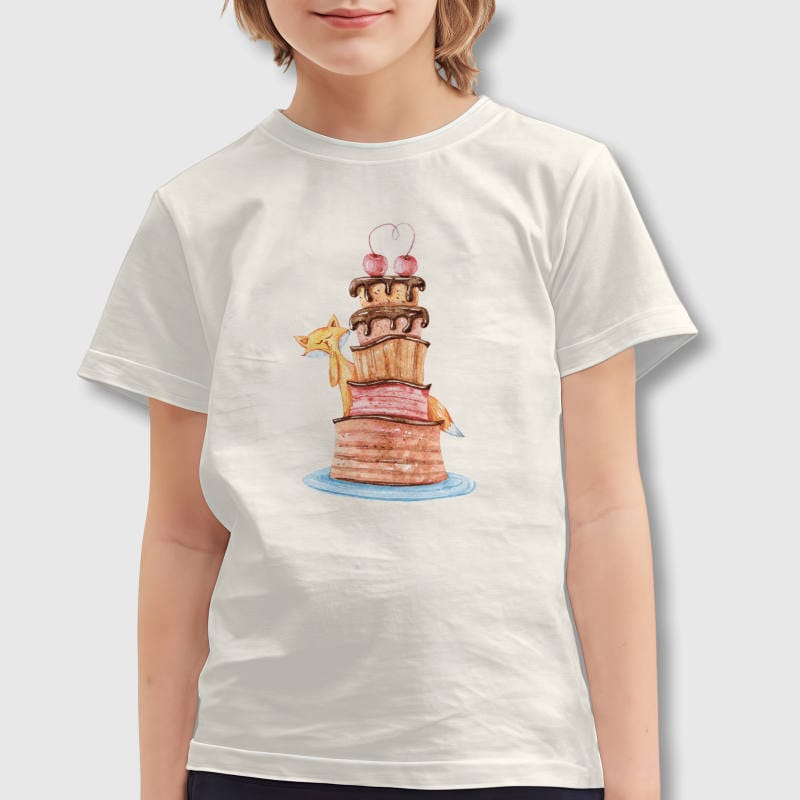Watercolor Fox Cake Kids T-Shirt for Birthday Gift