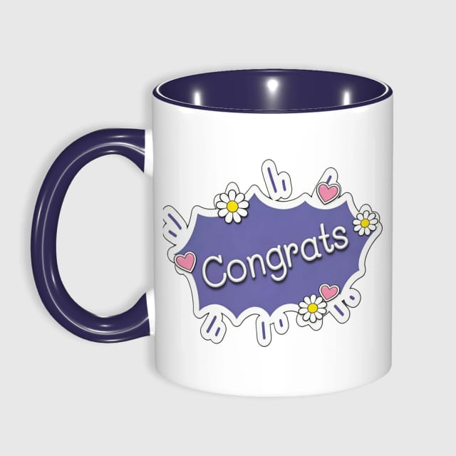Floral Congrats Blue Accent Coffee Mug for Graduation Gifts