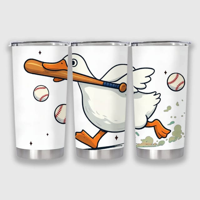 Funny Baseball Duck 20oz Insulated Tumbler for Sports Fans Birthday Gift
