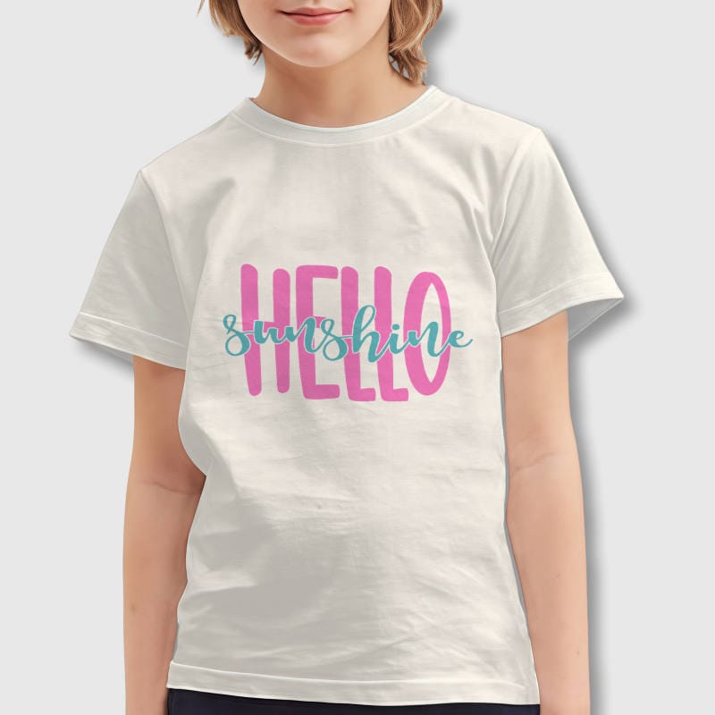 Hello Sunshine Print Kids T-Shirt for Girls Summer Daily Wear
