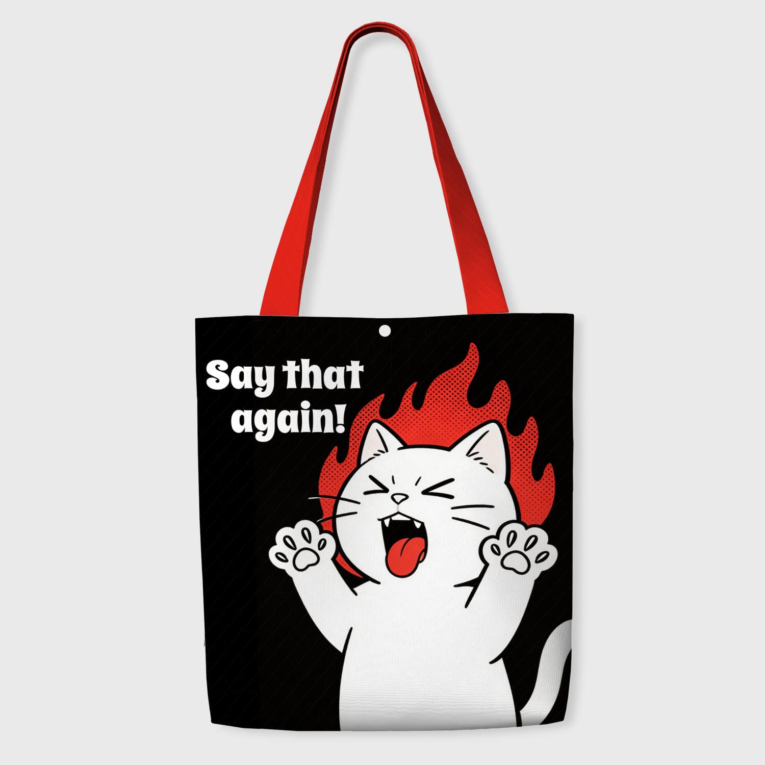 Funny Angry Cat Polyester Tote Bag for Cat Lovers Daily Use