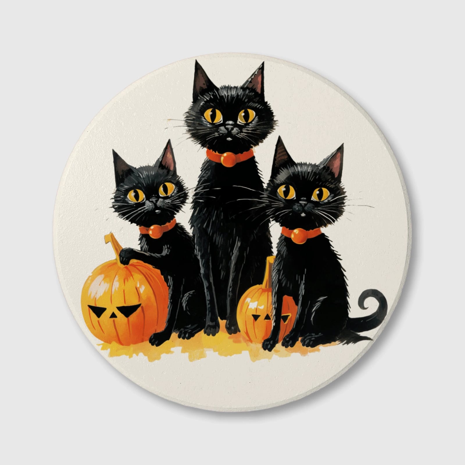 Black Cat Pumpkin Halloween Ceramic Coaster for Pet Lovers