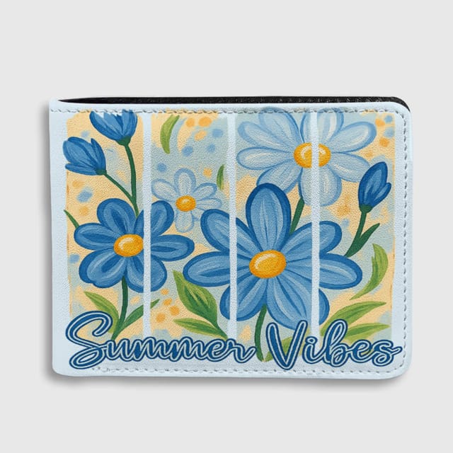 Blue Floral Summer Slim Bifold Wallet for Women Daily Use