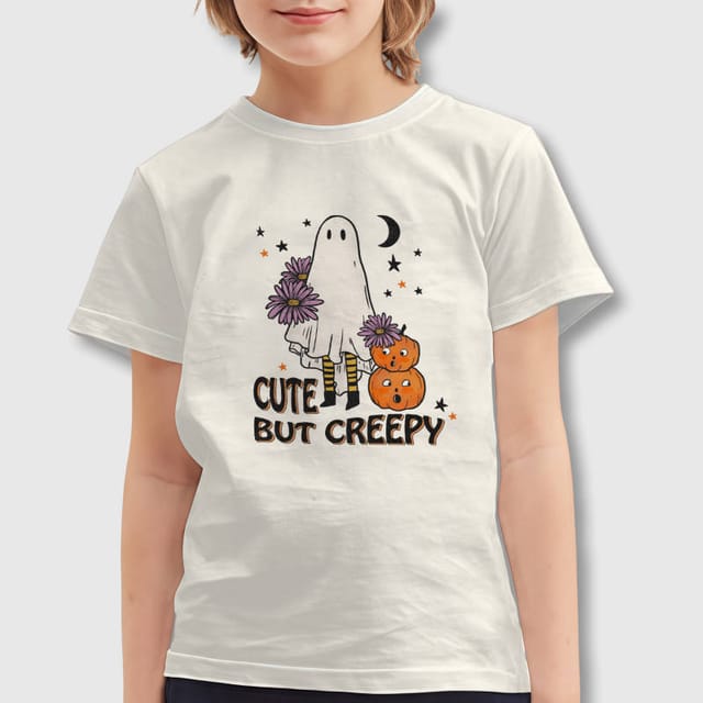 Cute But Creepy Ghost Kids Crew Neck T-Shirt for Halloween