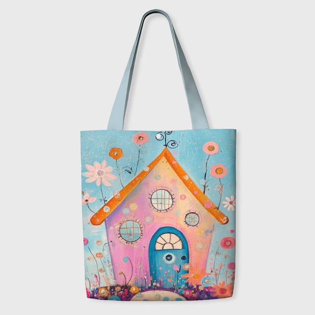 Whimsical Cottage Floral Tote Bag for Art Lovers Daily Use