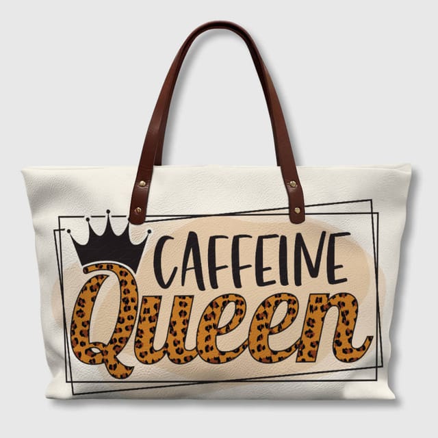 Caffeine Queen Leopard PU Tote for Coffee Lovers Gift