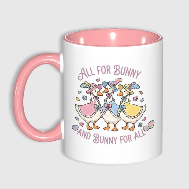 Cute Goose Print 11oz Pink Mug for Easter Holiday Gift