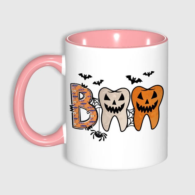 Halloween Boo Tooth 11oz Pink Mug for Dentists Gift