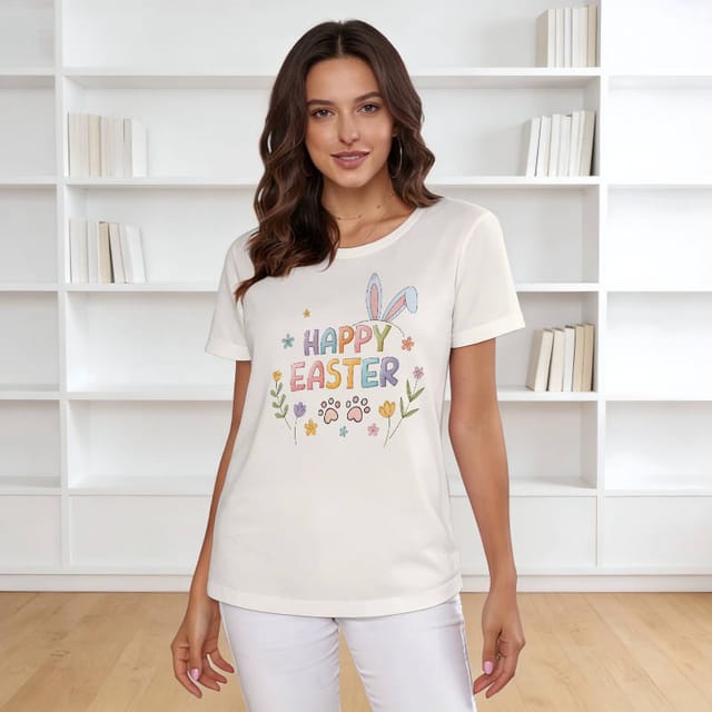 Happy Easter Bunny Floral T-Shirt for Women Easter Gift
