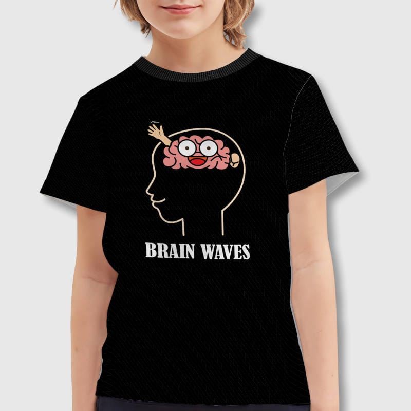 Funny Brain Waves Pun Kids Short Sleeve Tee for Boys Girls Daily Wear