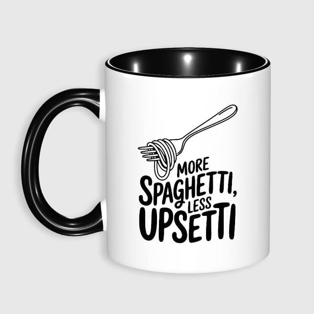 Funny Spaghetti Pun Black Accent Coffee Mug for Pasta Lovers