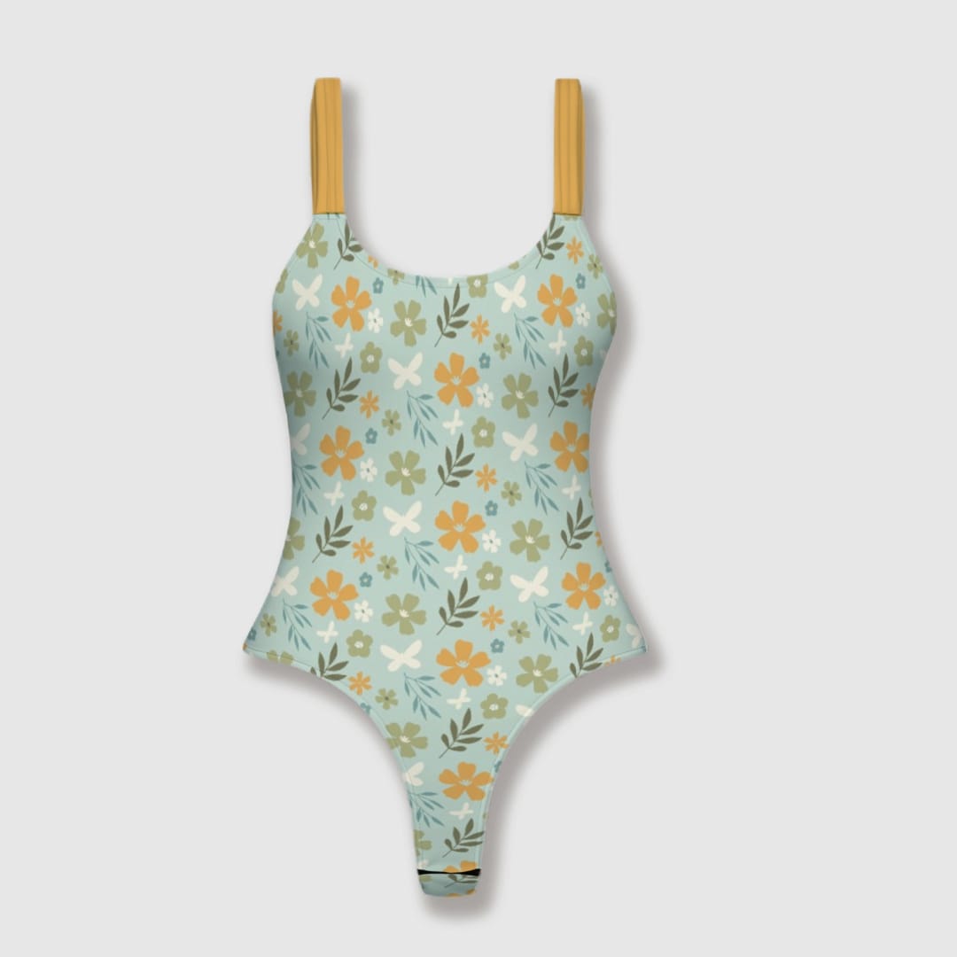 Vintage Floral Thong One Piece Swimsuit for Women Beach Trips - 1