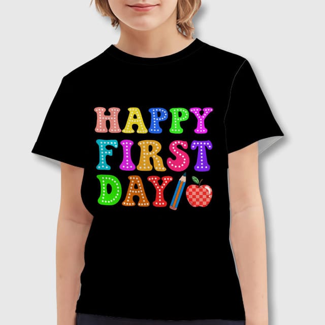Colorful Happy First Day Kids T-Shirt for Back to School